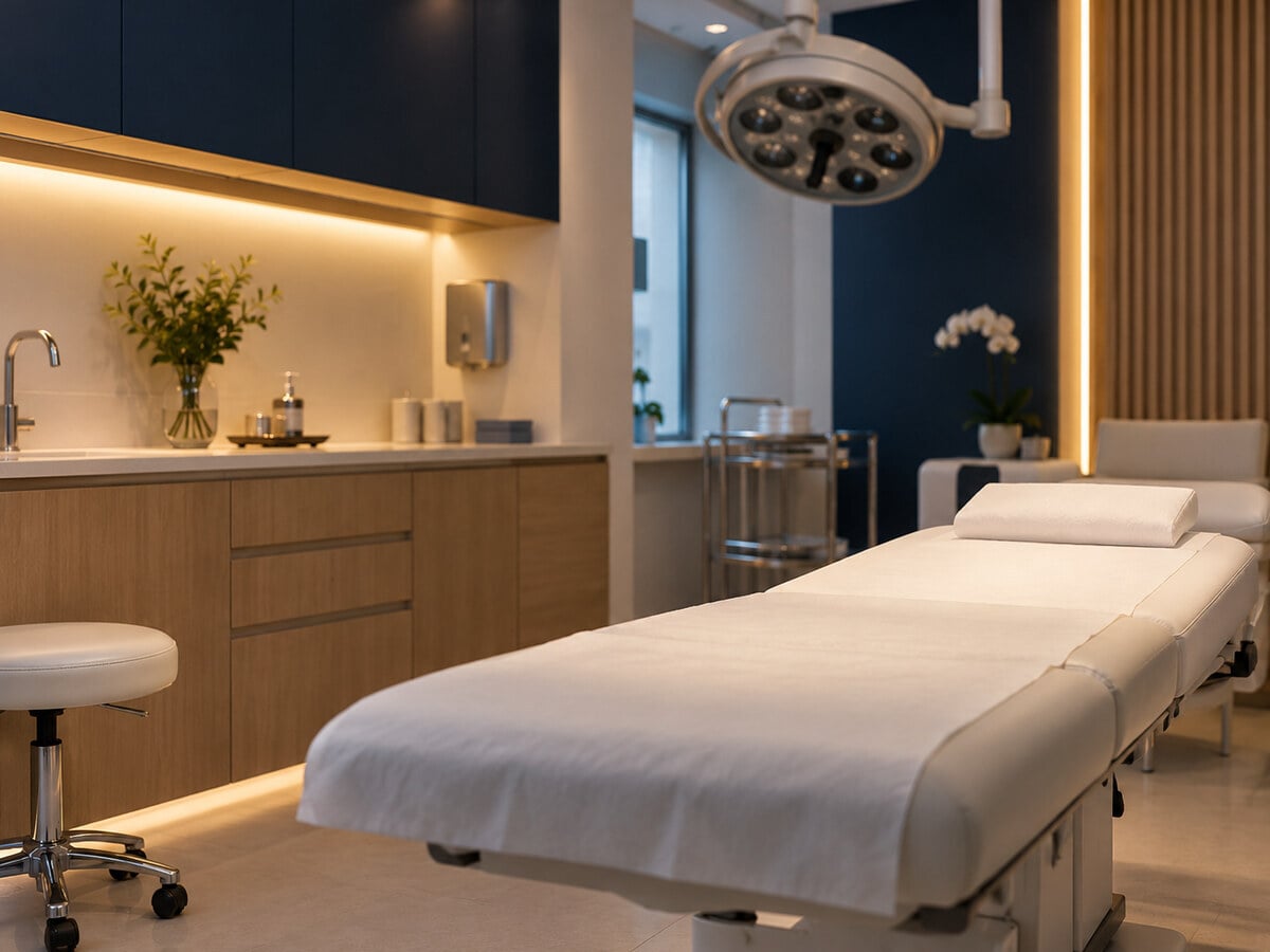 Sala de procedimientos de una clínica de alto nivel — blefaroplastia superior con anestesia local