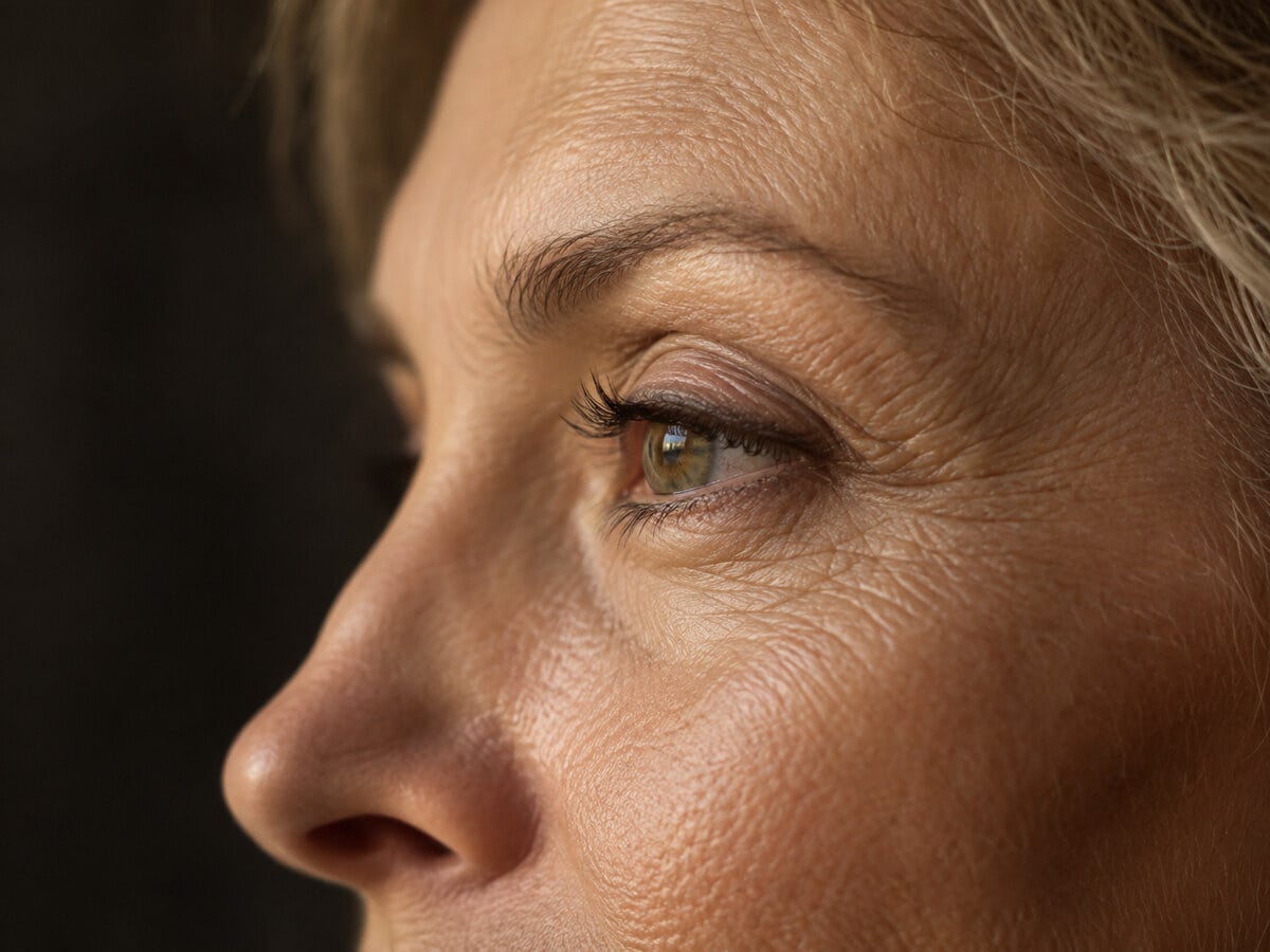 Detalle de los párpados a contraluz — por qué envejece la mirada